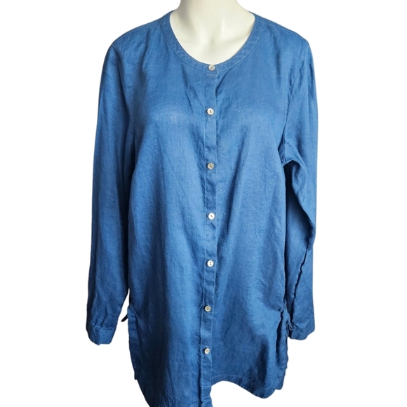 J. Jill Love Linen Top Tunic Shirt Button Down Large Lagenlook - Picture 1 of 10